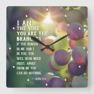 John 15:5 I Am the Vine You are the Branches Bible Square Wall Clock
