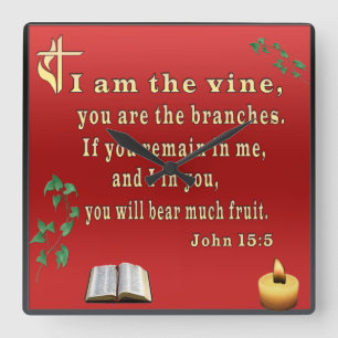 John 15:5 square wall clock