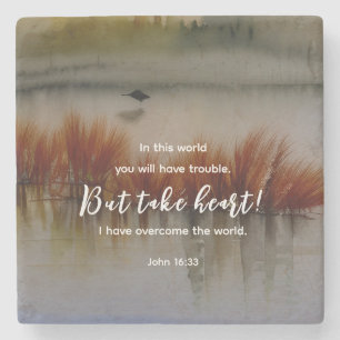 John 16:33 I have Overcome Bible Verse Christian Stone Coaster