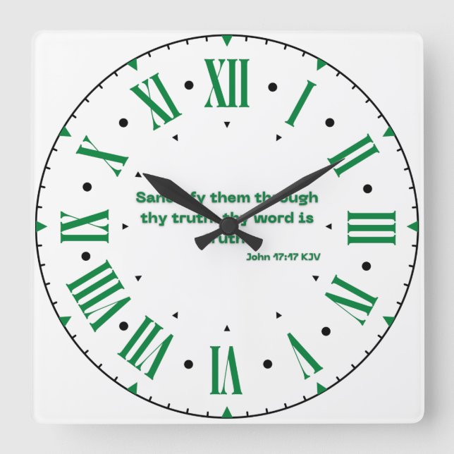 John 17:17 KJV Bible Verse Roman Numeral Square Wall Clock (Front)