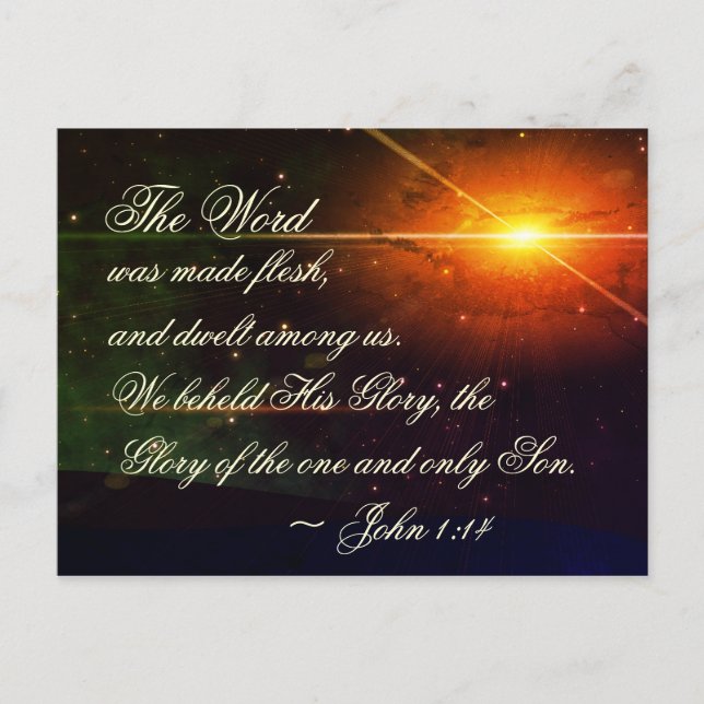 John 1:14 The Word Became Flesh, Bible Verse Holiday Postcard (Front)