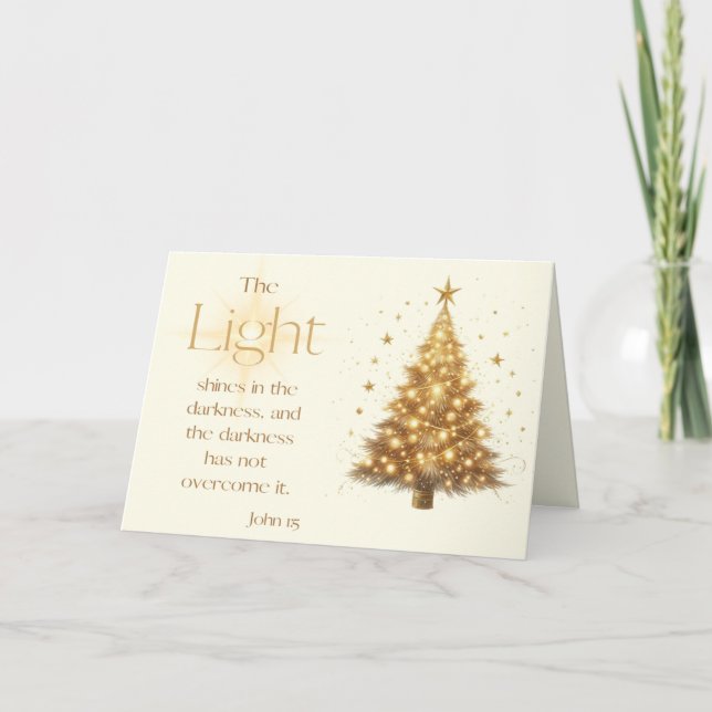 John 1:5 Gold Christmas Tree Christmas Card (Front)