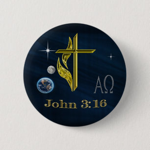 john 3:16 6 cm round badge
