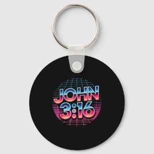 John 3_16 80s Retro Christian Faith Design Key Ring