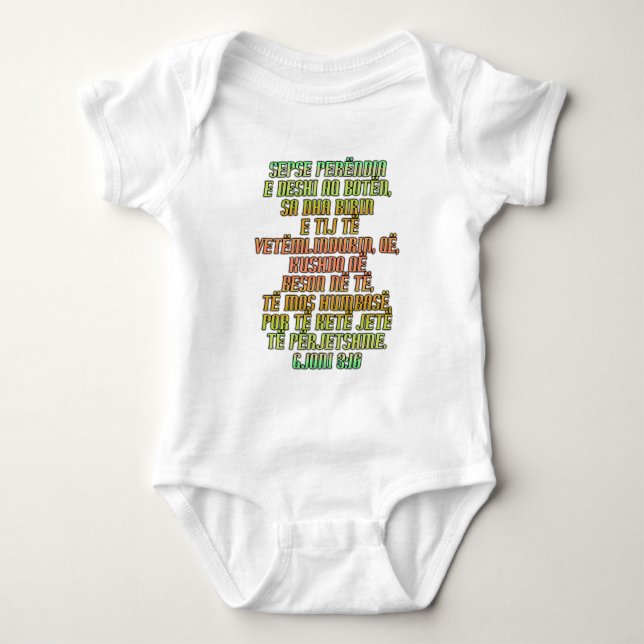 John 3:16 Albanian Baby Bodysuit (Front)