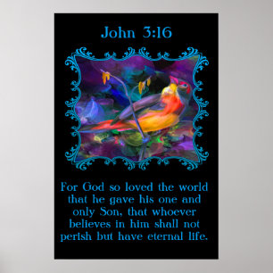 John 3:16 Beautiful rainbow colourful sparrow Poster