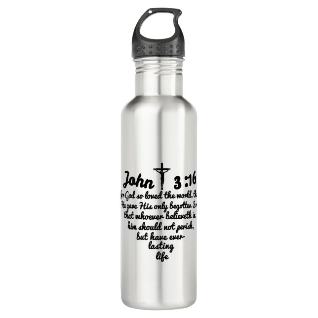 John 3:16 Bible Full Verse Heart 710 Ml Water Bottle (Front)
