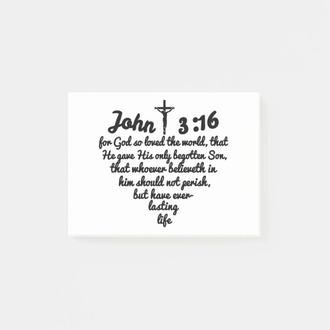 John 3:16 Bible Full Verse Heart Post-it Notes (Front)