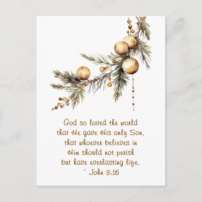 John 3:16 Bible Verse Christian Gold Christmas Holiday Postcard (Front)