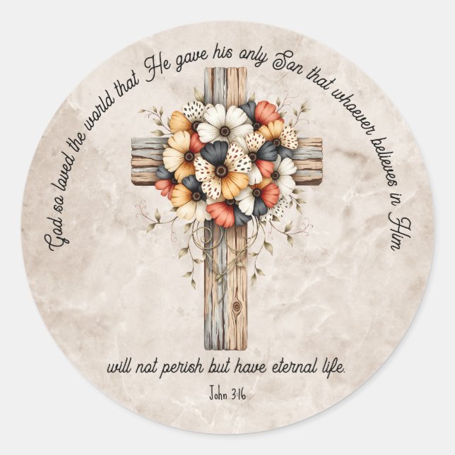 John 3:16 Bible Verse Classic Round Sticker (Front)