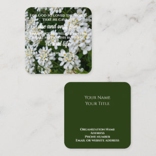 John 3:16 Bible Verse Flower Photo Custom Text Square Business Card