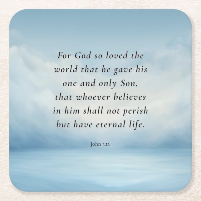 John 3:16 Bible Verse Image Square Paper Coaster (Front)
