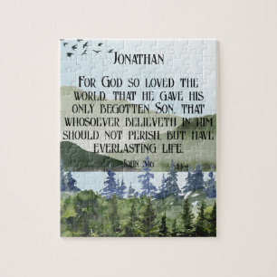 John 3 16 Bible Verse Nature Christian Gift Name Jigsaw Puzzle