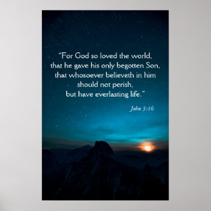 John 3:16 Bible Verse Night Blue Sky Poster