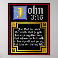 John 3:16 Blue Illuminated Letter Biblical Quote