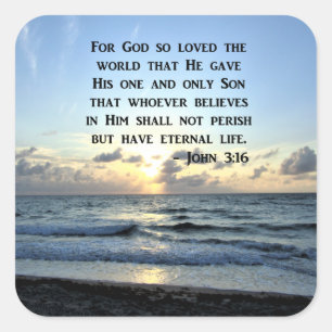 JOHN 3:16 BLUE SKIES SCRIPTURE PHOTO SQUARE STICKER