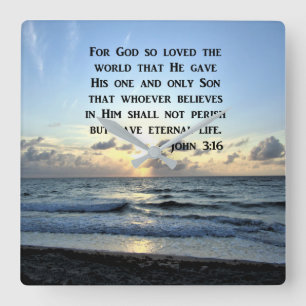 JOHN 3:16 BLUE SKIES SCRIPTURE PHOTO SQUARE WALL CLOCK