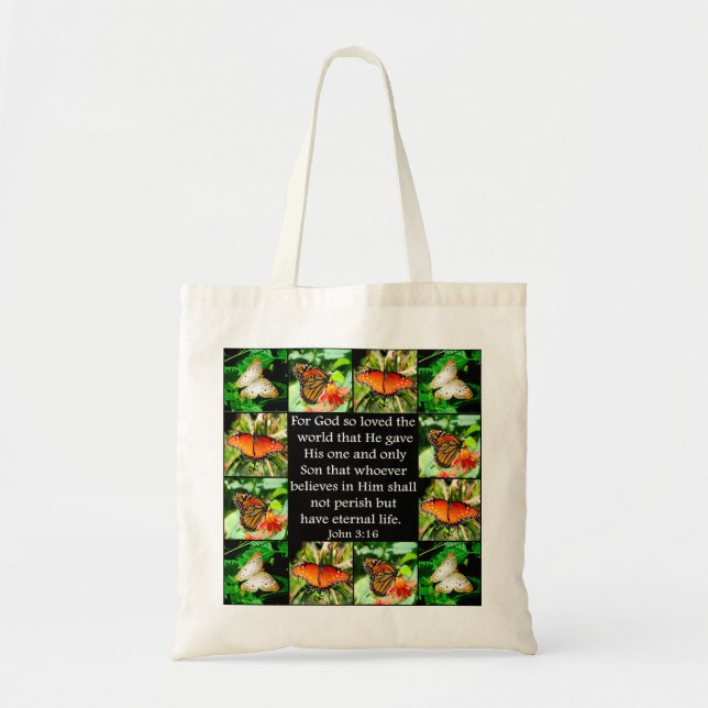 JOHN 3:16 BUTTERFLY DESIGN TOTE BAG (Front)