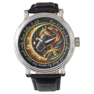 John 3:16 Celestial Horse Timepiece Spirit Faith Watch