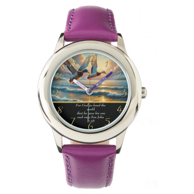 John 3:16 Christian Faith cross with ducks  Watch (Front)