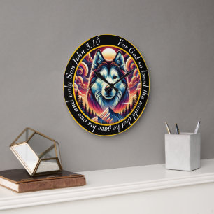 John 3:16 Christian Faith Husky Dog Large Clock