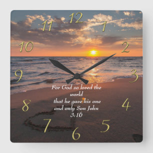 John 3:16 Christian Faith ocean with a sunset  Square Wall Clock