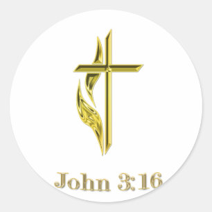 John 3:16 Christian Gold Cross gifts Classic Round Sticker