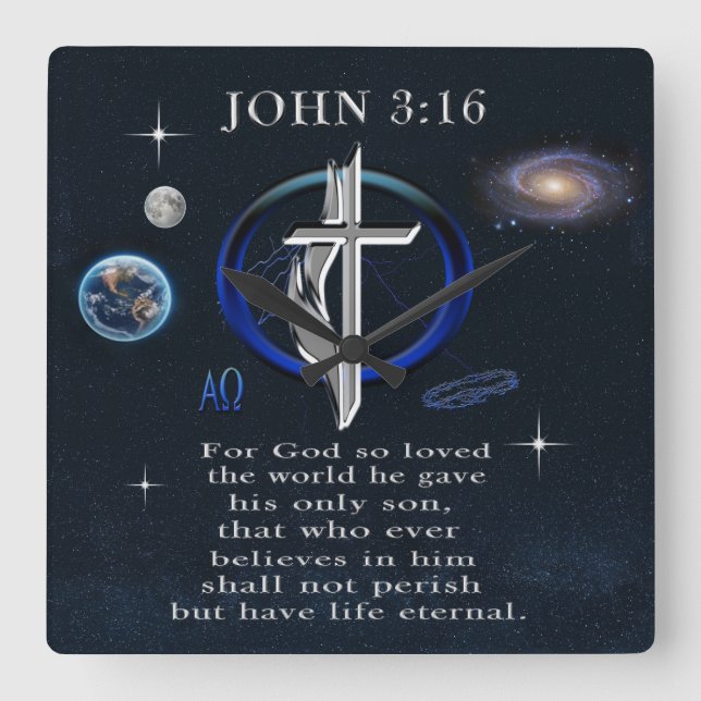 John 3:16 Christian  Square Wall Clock (Front)