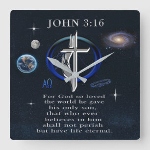 John 3:16 Christian  Square Wall Clock