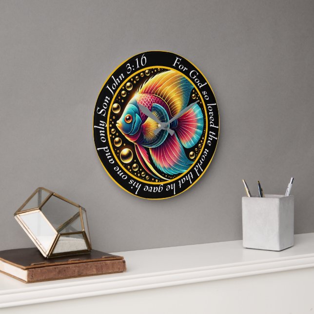John 3:16 Christian Underwater Glow Betta Large Clock (Office)