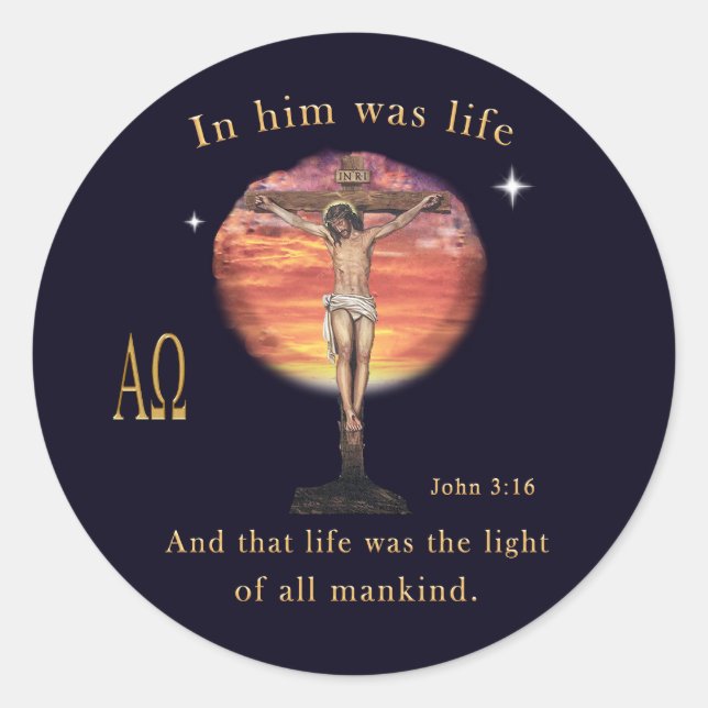 John 3:16 classic round sticker (Front)