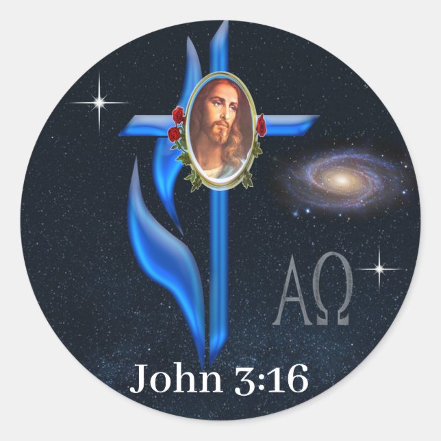 John 3:16 classic round sticker (Front)
