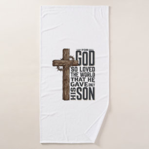 John 3_16 Cross Vintage Engraving Christian Design Bath Towel