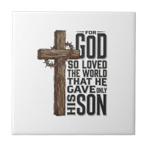 John 3_16 Cross Vintage Engraving Christian Design Ceramic Tile