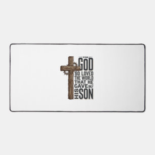 John 3_16 Cross Vintage Engraving Christian Design Desk Mat