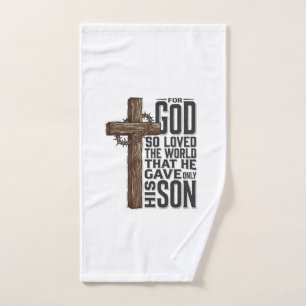 John 3_16 Cross Vintage Engraving Christian Design Hand Towel