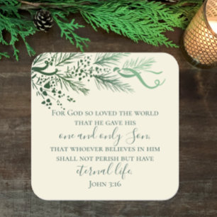 John 3:16 Custom Bible Unique Greenery Christmas  Square Sticker