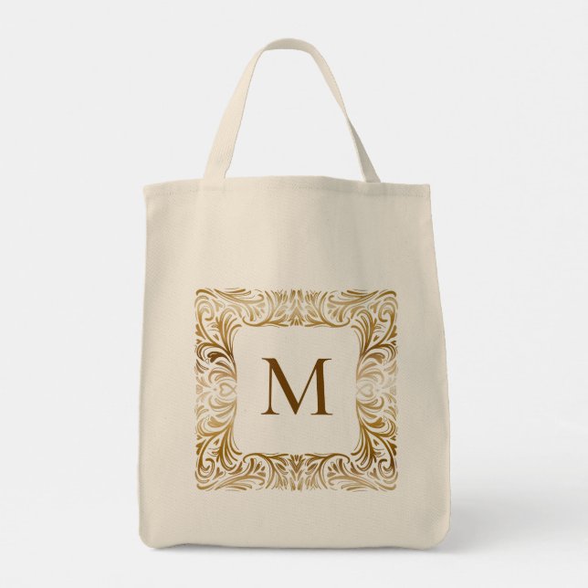 John 3:16 Custom Scripture Elegant Golden Monogram Tote Bag (Back)
