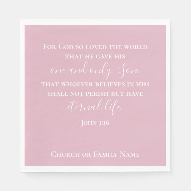 John 3:16 | Custom Text Pink Christian Easter Napkin (Front)