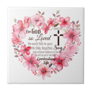 John 3:16 Floral Heart Bible Verse Ceramic Tile