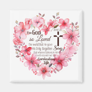 John 3:16 Floral Heart Bible Verse Magnet