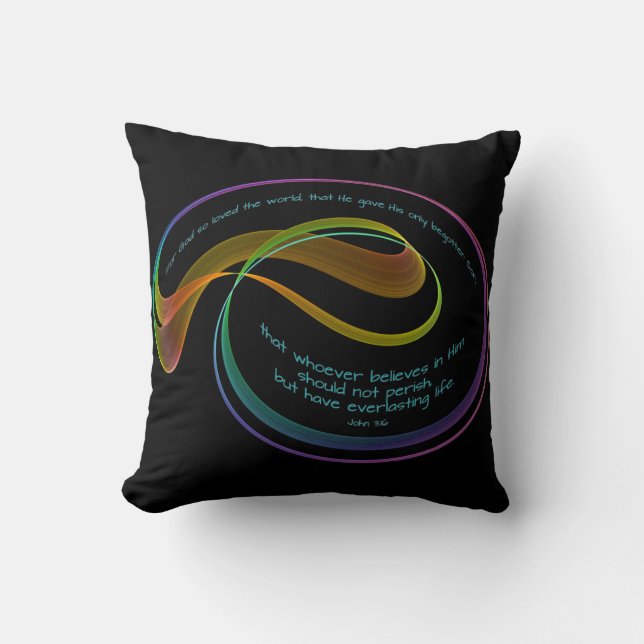John 3:16 For God so loved rainbow Fractal black Cushion (Front)