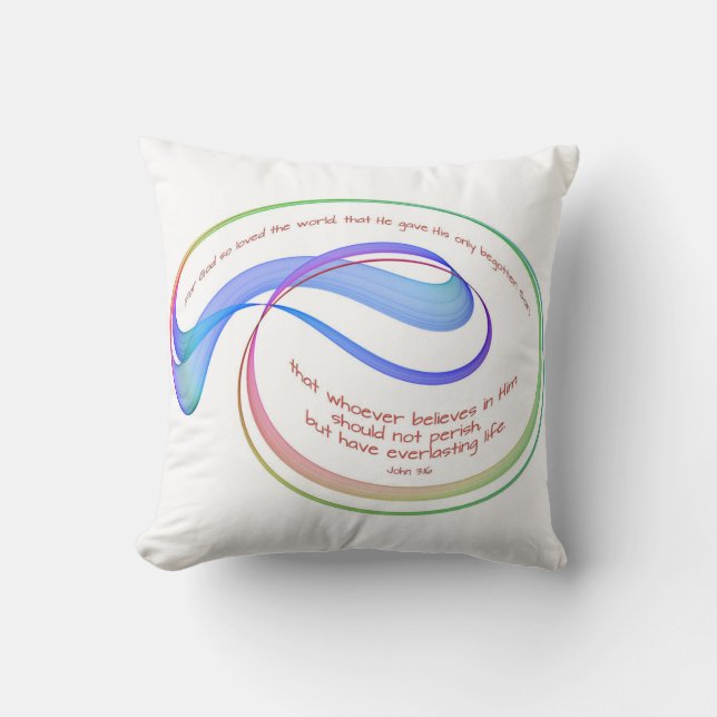 John 3:16 For God so loved rainbow Fractal white Cushion (Front)