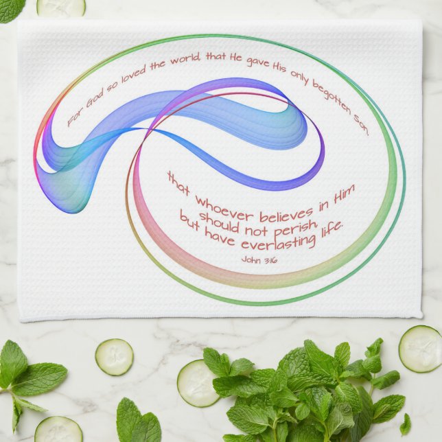 John 3:16 For God so loved rainbow Fractal White Tea Towel (Folded)