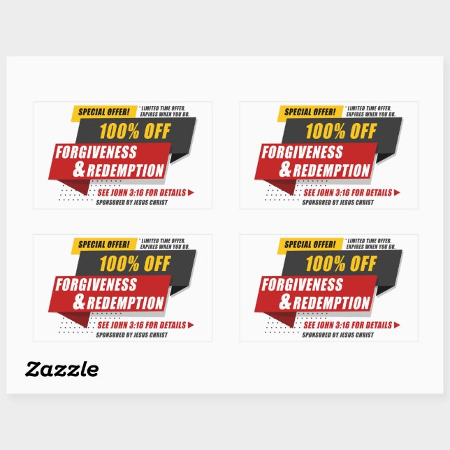 John 3:16 Forgiveness & Redemption Special Offer  Rectangular Sticker (Sheet)
