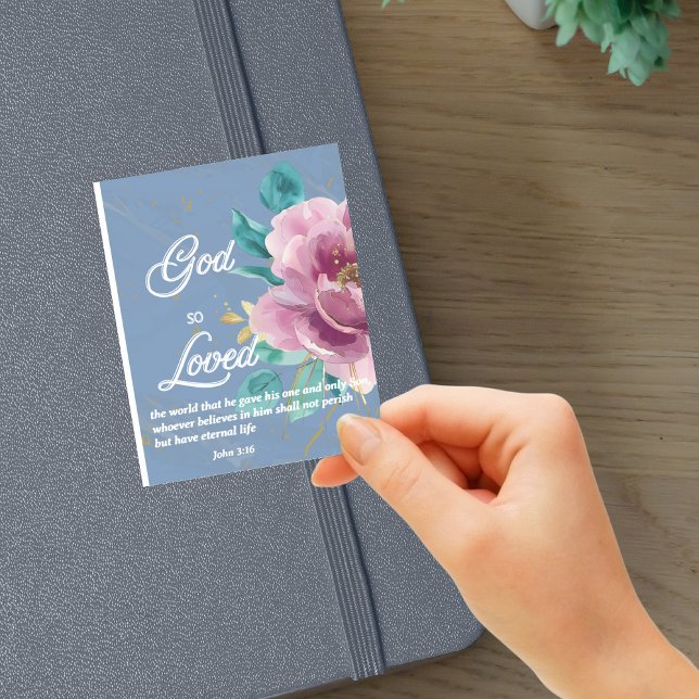 John 3:16 God so Loved Blue Floral Bible Verse (Creator Uploaded)