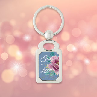 John 3:16 God so Loved Pink Floral Christian Key Ring