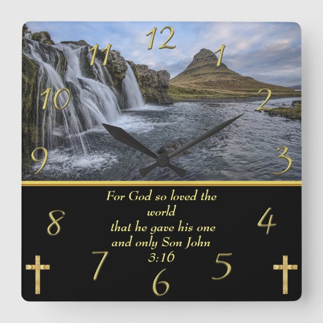 John 3:16 God so loved  Square Wall Clock (Front)