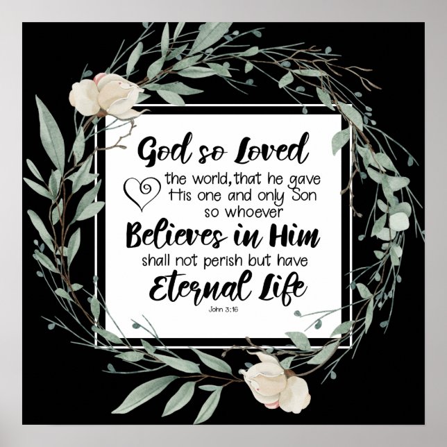 John 3:16 God so Loved the World Bible Verse Poster (Front)
