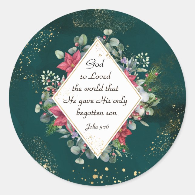 John.3:16 God so Loved the World, Christmas Classic Round Sticker (Front)